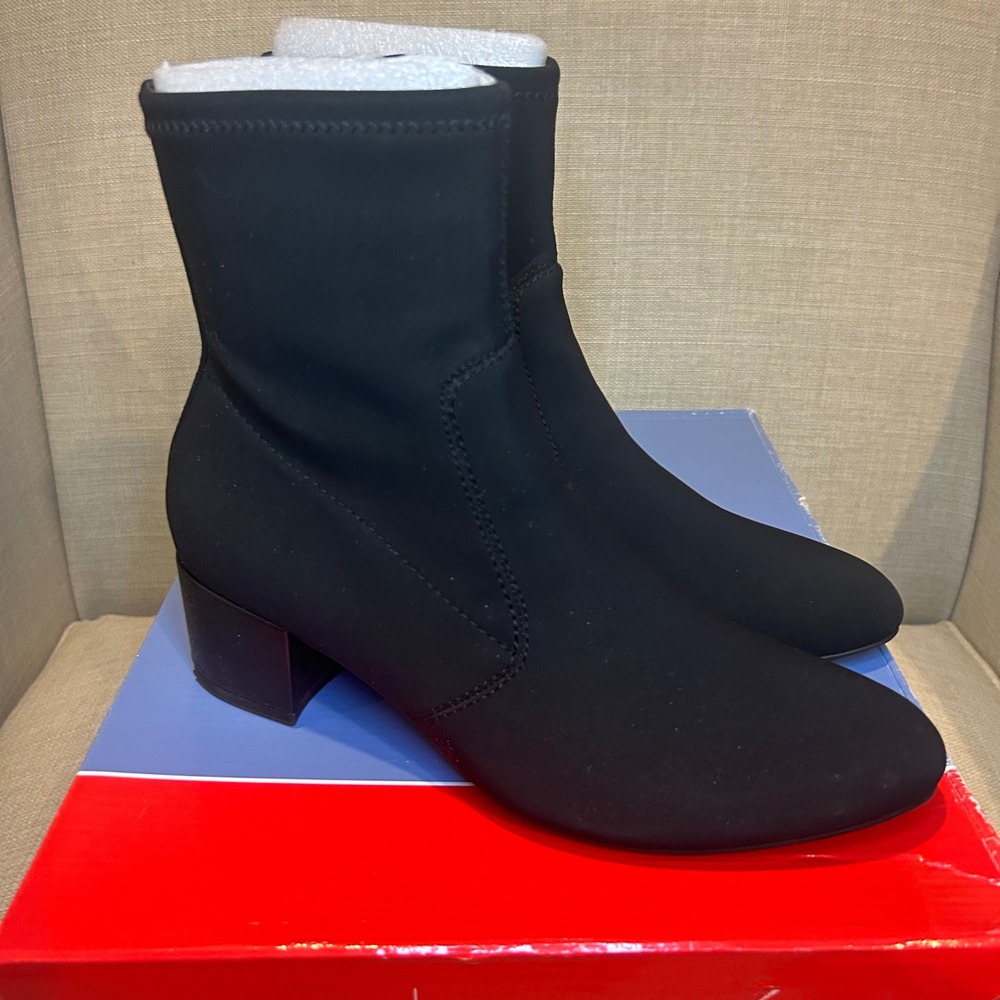 Abeo Lolita Black Stretch Fabric Ankle Boots Orthotic Block Heel 7.5